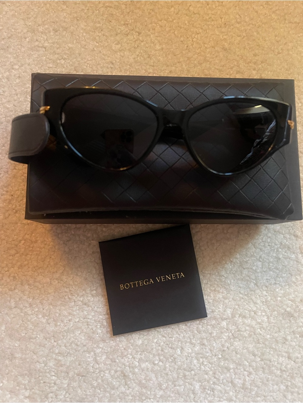 Bottega Veneta Black Cat-Eye Sunglasses with Gold Accents